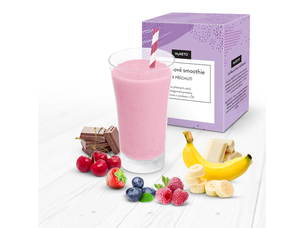 olagenové Smoothie Mix – 5 Příchutí, 5 Porcí Kolagenové smoothie mix s 5 lahodnými příchutěmi, obsahující 4 000 mg kolagenních peptidů na porci, bez přidaných cukrů.